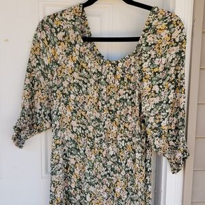 Floral Green and Yellow Women's Dress